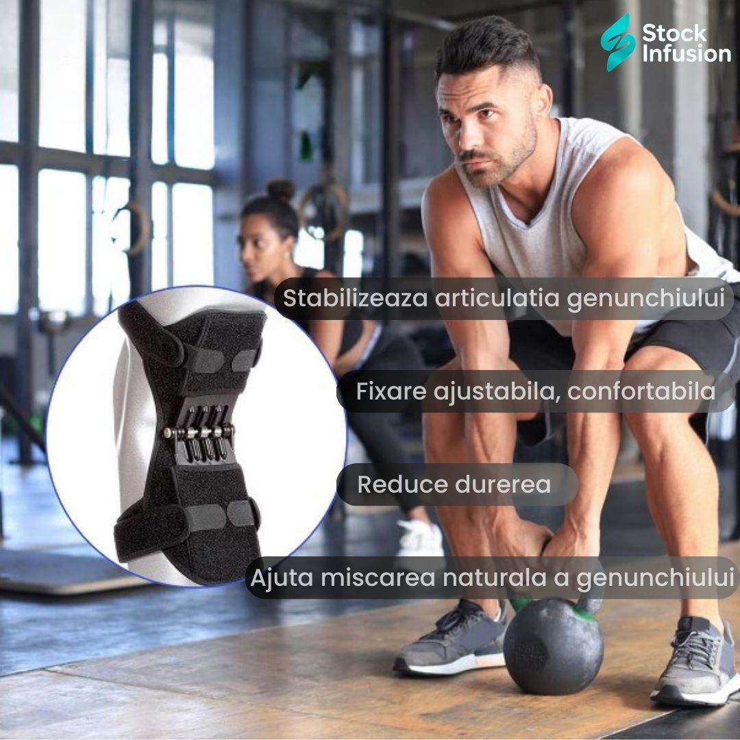 Genunchieră cu arcuri pentru suport articular cu fixare ajustabilă