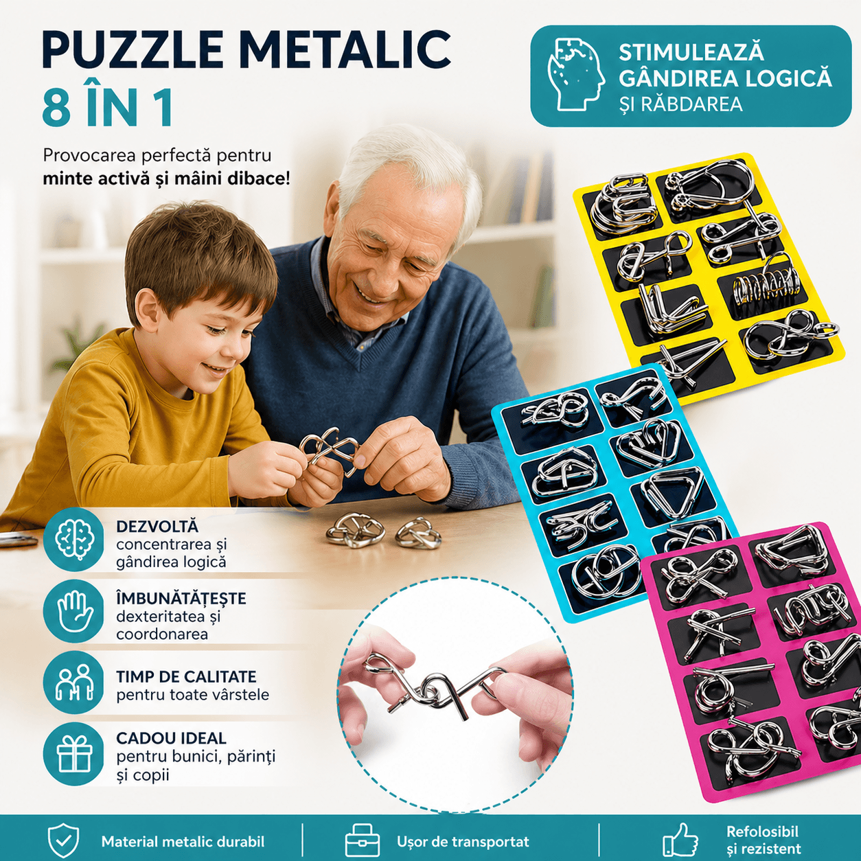 Set 8 Puzzle-uri Logice Metalice