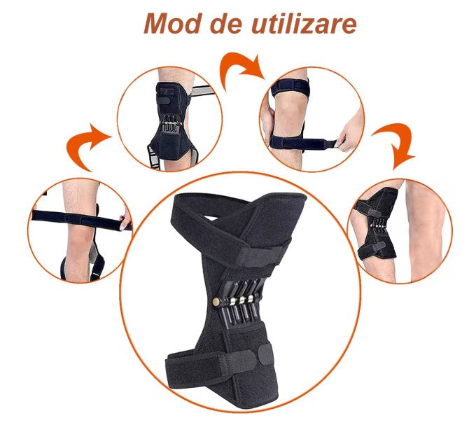 Genunchieră cu arcuri pentru suport articular cu fixare ajustabilă